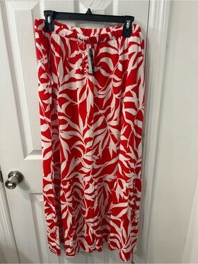 Grace Red and White Tropical Print Maxi Skirt